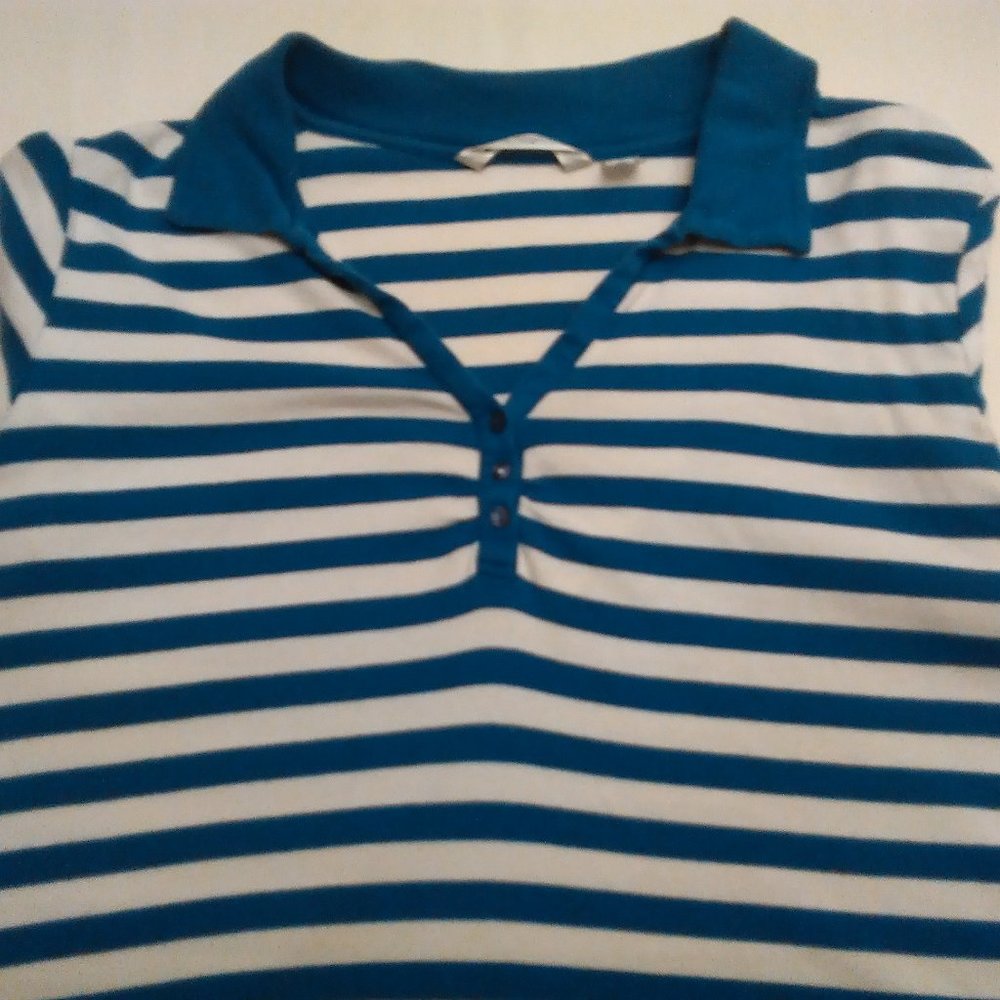 Derek Heart Plus Short Sleeve White & Blue Shirt, size: 3X, Used-Last ONE